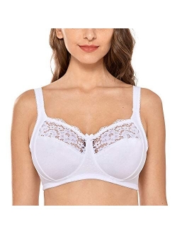 Women's Wireless Full Coverage Plus Size Lace Cotton Comfort Bra