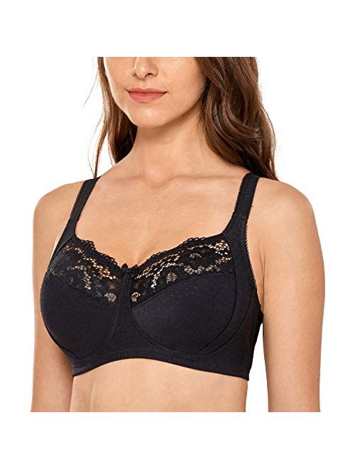 DELIMIRA Women's Wireless Full Coverage Plus Size Lace Cotton Comfort Bra