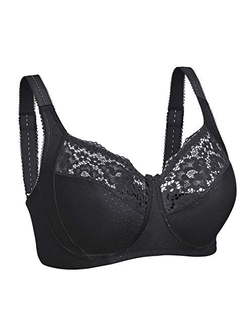 DELIMIRA Women's Wireless Full Coverage Plus Size Lace Cotton Comfort Bra