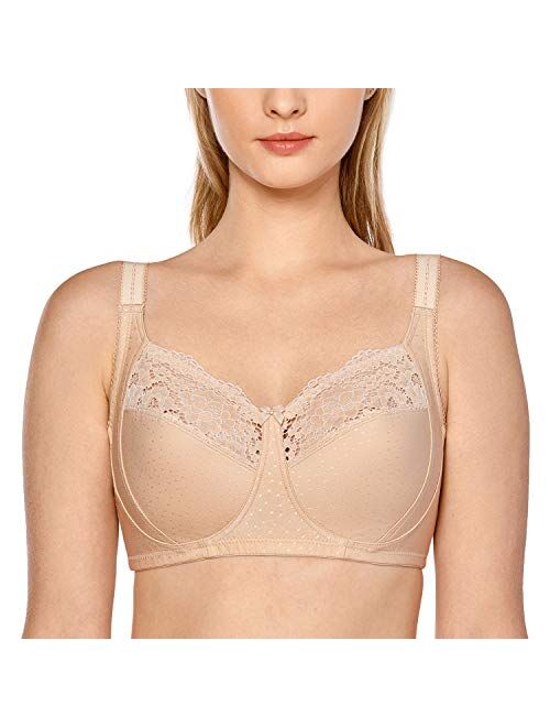 DELIMIRA Women's Wireless Full Coverage Plus Size Lace Cotton Comfort Bra