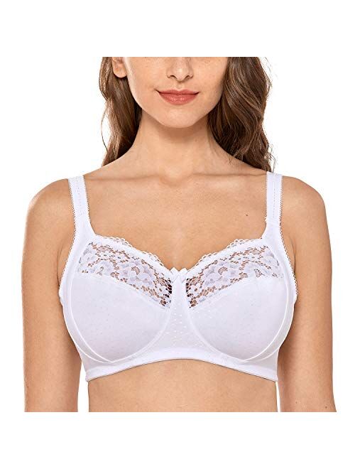 DELIMIRA Women's Wireless Full Coverage Plus Size Lace Cotton Comfort Bra