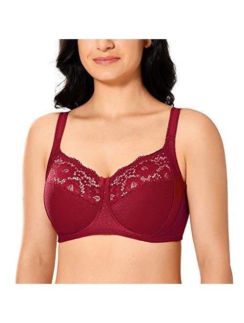 DELIMIRA Women's Wireless Full Coverage Plus Size Lace Cotton Comfort Bra