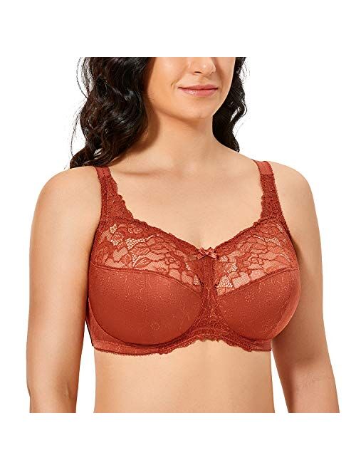 DELIMIRA Women's Wireless Bra Lace Bralette Plus Size Full Coverage Unlined