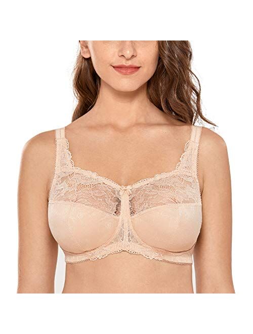 DELIMIRA Women's Wireless Bra Lace Bralette Plus Size Full Coverage Unlined