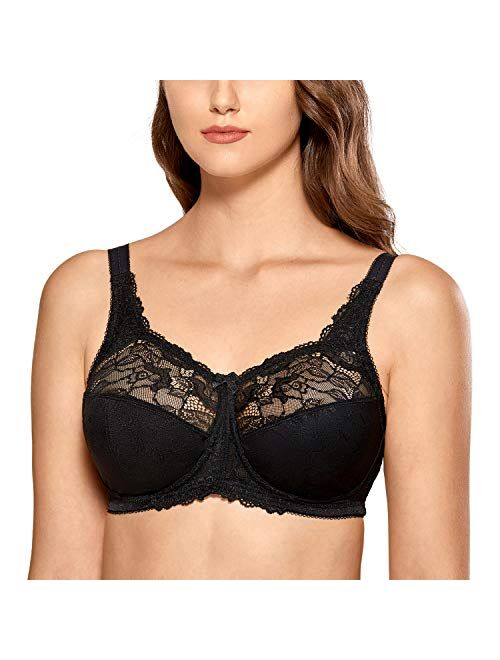 DELIMIRA Women's Wireless Bra Lace Bralette Plus Size Full Coverage Unlined