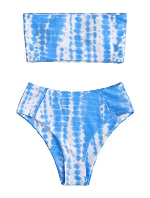 SweatyRocks Women's Bathing Suits Striped Bandeau Bikini high Waisted Swimsuits Swimwear Set