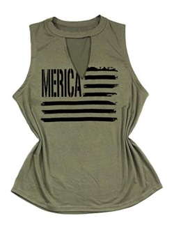 UNIQUEONE Women American Flag Hollow Vest T-Shirt Summer Sleeveless Casual Tee Tops