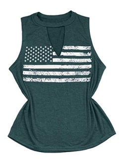 UNIQUEONE Women American Flag Hollow Vest T-Shirt Summer Sleeveless Casual Tee Tops