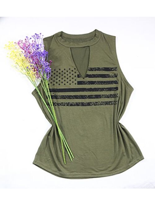 UNIQUEONE Women American Flag Hollow Vest T-Shirt Summer Sleeveless Casual Tee Tops