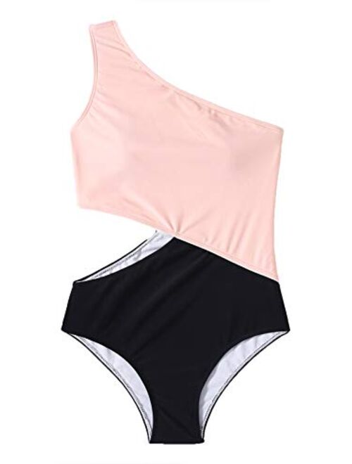 SweatyRocks Women's Bathing Suits One Shoulder Cutout One Piece Swimsuit Swimwear Monokini