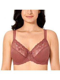 Women's Lace Sheer Unlined Underwire Full Coverage Plus Size Minimizer Bra