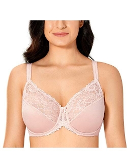 Women's Lace Sheer Unlined Underwire Full Coverage Plus Size Minimizer Bra