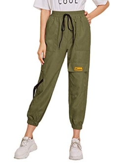 Women's Casual Drawstring Waist Jogger Workout Cargo Pants with Pockets