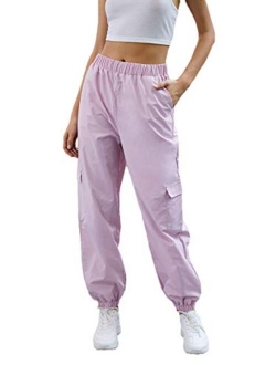 Women's Casual Drawstring Waist Jogger Workout Cargo Pants with Pockets