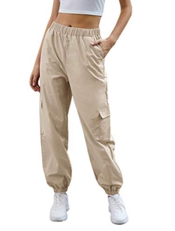 Women's Casual Drawstring Waist Jogger Workout Cargo Pants with Pockets