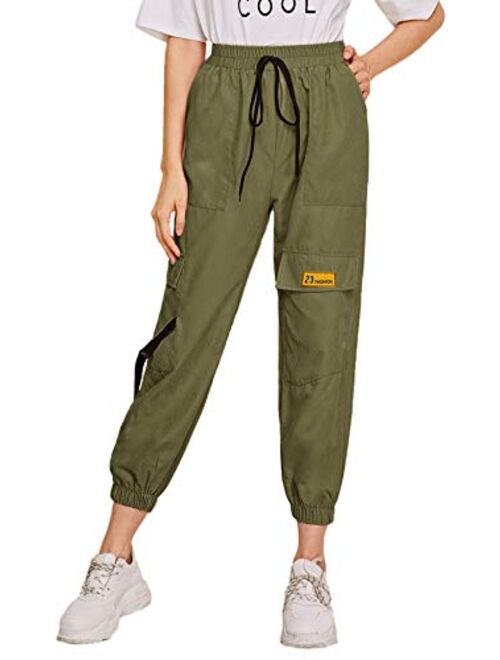 SweatyRocks Women's Casual Drawstring Waist Jogger Workout Cargo Pants with Pockets