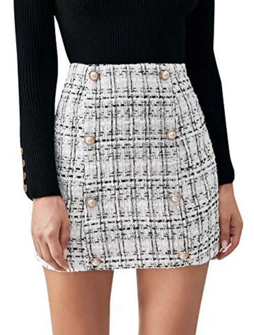 SweatyRocks Women's Elegant High Waist A-line Plaid Tweed Mini Skirt
