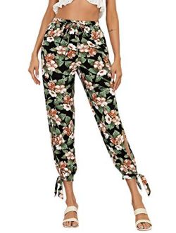 Women's High Split Harem Pants Drawstring Waist Hippie Pants Trousers