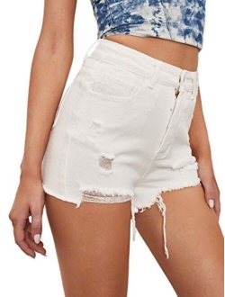 Women's Casual Rhinestone Fringe Raw Hem Ripped Denim Jeans Shorts