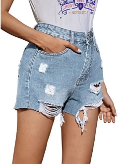 Women's Casual Rhinestone Fringe Raw Hem Ripped Denim Jeans Shorts