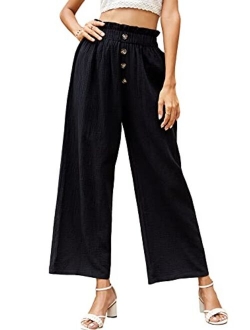 Women's Classy High Waist Sailor Double Breasted Wide Leg Regular Fit Pants with Hide Zipper