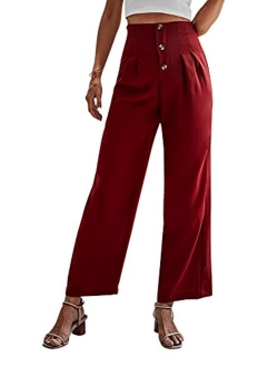 Women's Classy High Waist Sailor Double Breasted Wide Leg Regular Fit Pants with Hide Zipper