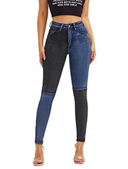 Women's Elastic Paper Bag Waist Long Pants Belted Jeans with Pockets