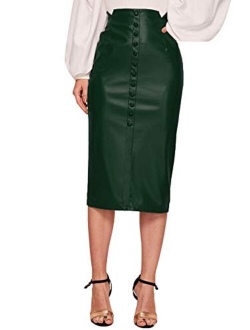 Women's Elegant High Waist Knot Side Wrap PU Leather Midi Skirt