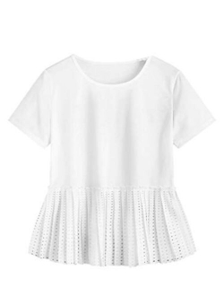 Women's Basic Round Neck Short Sleeve Ruffle Hem Blouse Top Peplum Shirt