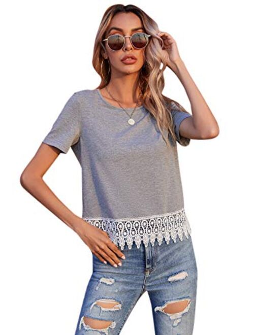 SweatyRocks Women's Basic Round Neck Short Sleeve Ruffle Hem Blouse Top Peplum Shirt