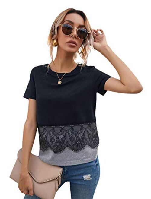 SweatyRocks Women's Basic Round Neck Short Sleeve Ruffle Hem Blouse Top Peplum Shirt