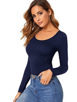 Womens Long Sleeve Scoop Neck Basic Solid Slim fit Tee Shirt Top