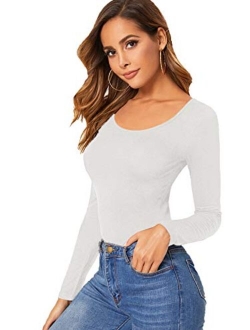 Womens Long Sleeve Scoop Neck Basic Solid Slim fit Tee Shirt Top