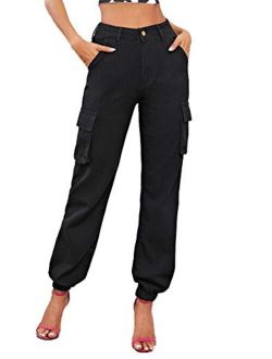 Women's Casual Cargon Pants Elastic Waist Sweatpants with Pockets
