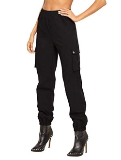 Women's Casual Cargon Pants Elastic Waist Sweatpants with Pockets