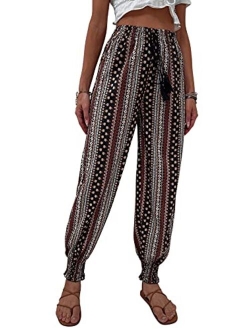 Women's Comfy Bohemian Tapered Tribal Print Loose Yoga Travel Pants