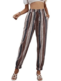 Women's Comfy Bohemian Tapered Tribal Print Loose Yoga Travel Pants