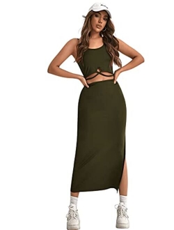 Women's Sleeveless Cutout Ribbed Maxi Dress Split Long Bodycon Dresses