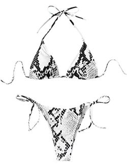 Women's 2 Piece Triangle Bathing Suit Halter Top Tie Side Thong Bikini Swimsuits