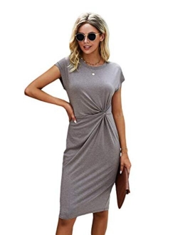 Women's Short Sleeve Twisted Front Round Neck Mini Short Dress