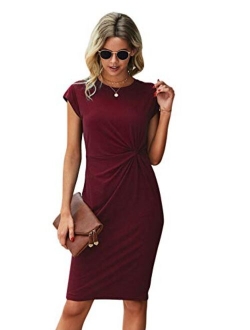 Women's Short Sleeve Twisted Front Round Neck Mini Short Dress