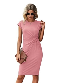 Women's Short Sleeve Twisted Front Round Neck Mini Short Dress