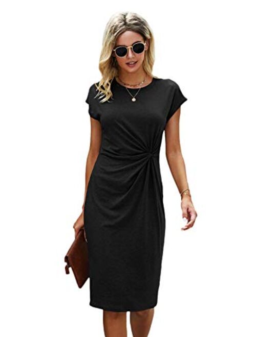 SweatyRocks Women's Short Sleeve Twisted Front Round Neck Mini Short Dress