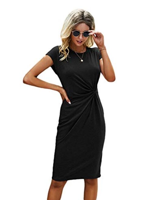 SweatyRocks Women's Short Sleeve Twisted Front Round Neck Mini Short Dress