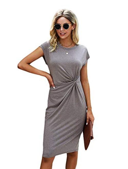 SweatyRocks Women's Short Sleeve Twisted Front Round Neck Mini Short Dress