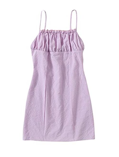 SweatyRocks Women's Casual Spaghetti Strap Ruched Frill Trim Cami Mini Dress