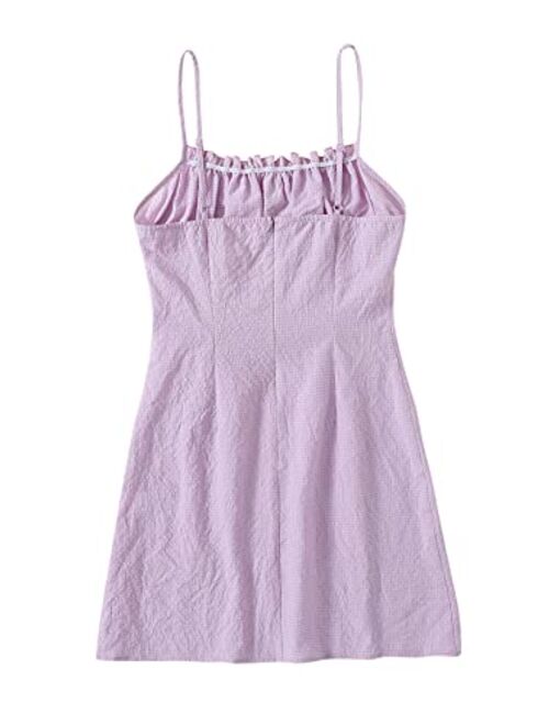 SweatyRocks Women's Casual Spaghetti Strap Ruched Frill Trim Cami Mini Dress