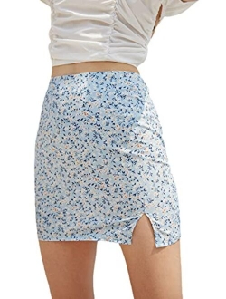 Women's Casual Floral Print Split Bodycon Short Mini Skirt