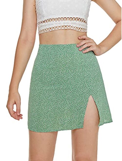 SweatyRocks Women's Casual Floral Print Split Bodycon Short Mini Skirt