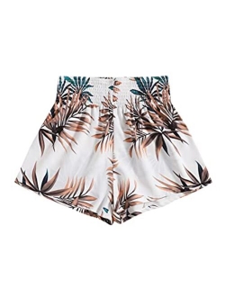 Women's Casual Tribal Print Elastic Waist Tie Front Summer Beach Shorts